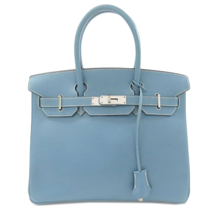Hermes Birkin 30 Blue Jean Silver Handbag Epsom