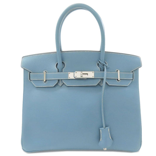 Hermes Birkin 30 Blue Jean Silver Handbag Epsom