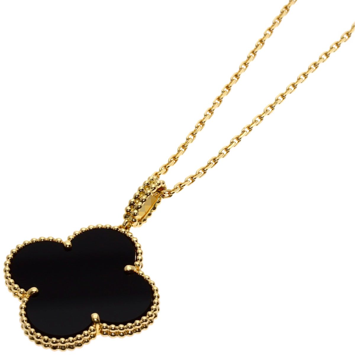 Van Cleef & Arpels Magic Alhambra Onyx Necklace 18k Yellow Gold