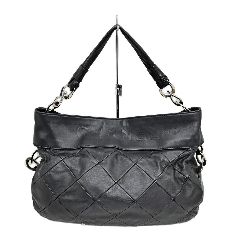 Chanel Shoulder Quilted Bag Lambskin Black Silver Chain Leather