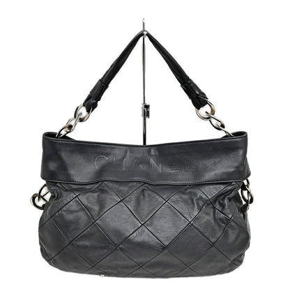 Chanel Shoulder Quilted Bag Lambskin Black Silver Chain Leather
