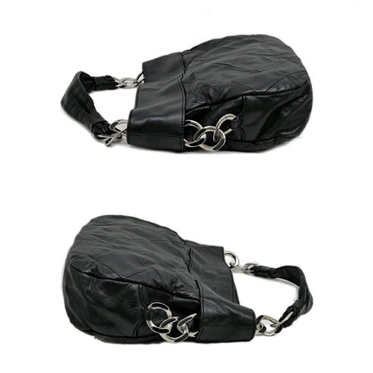 Chanel Shoulder Quilted Bag Lambskin Black Silver Chain Leather — view 4