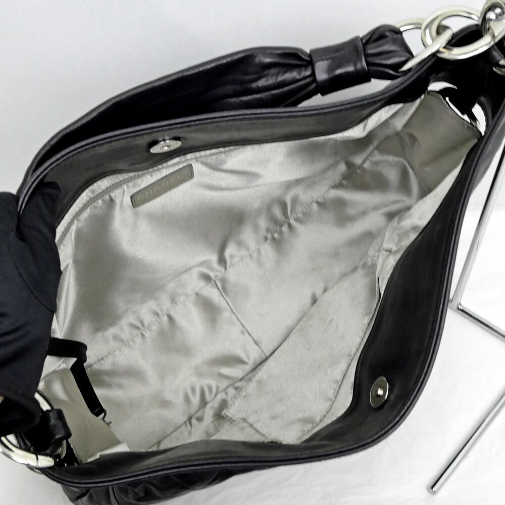 Chanel Shoulder Quilted Bag Lambskin Black Silver Chain Leather — view 6
