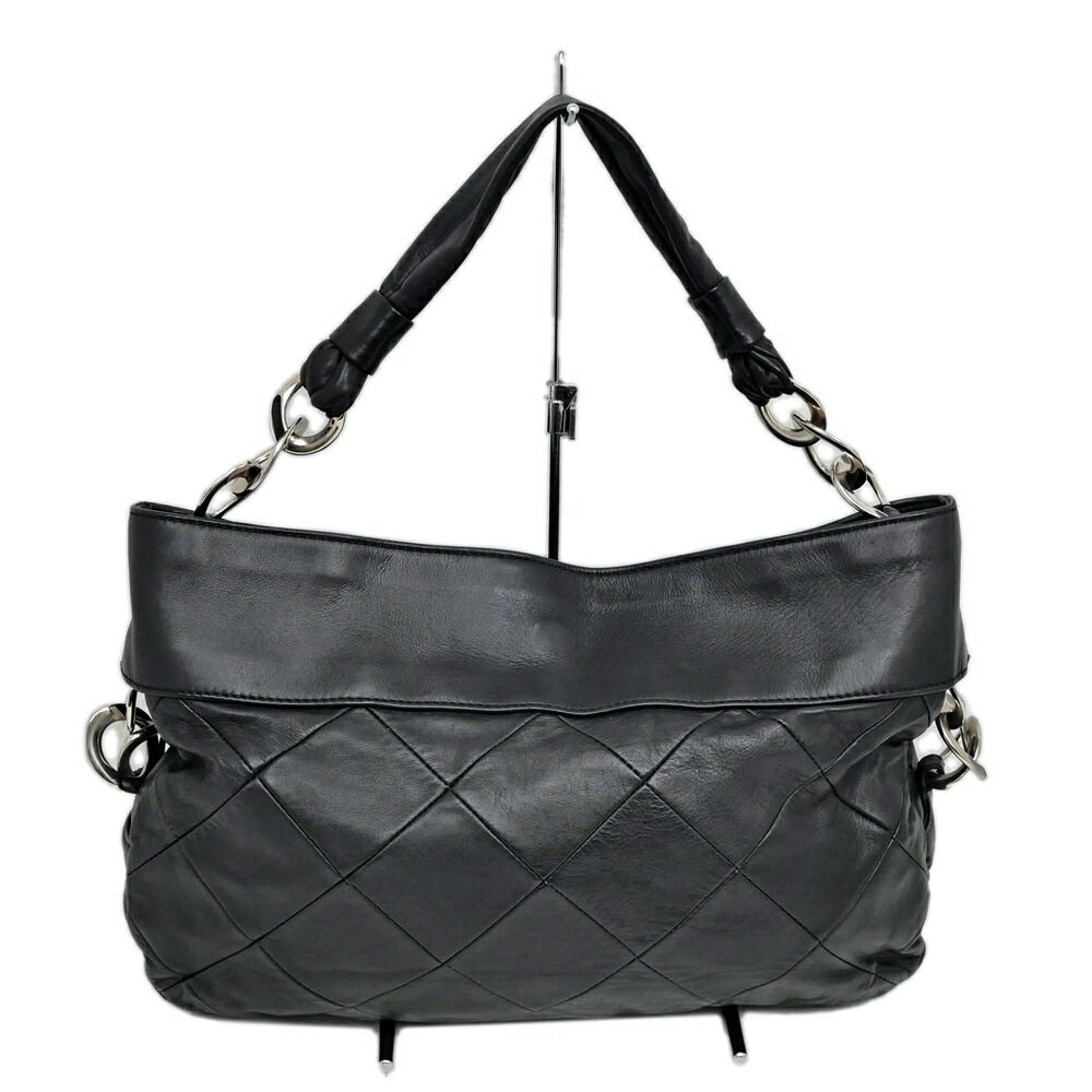 Chanel Shoulder Quilted Bag Lambskin Black Silver Chain Leather — view 2