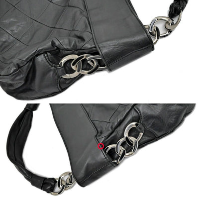 Chanel Shoulder Quilted Bag Lambskin Black Silver Chain Leather — view 9