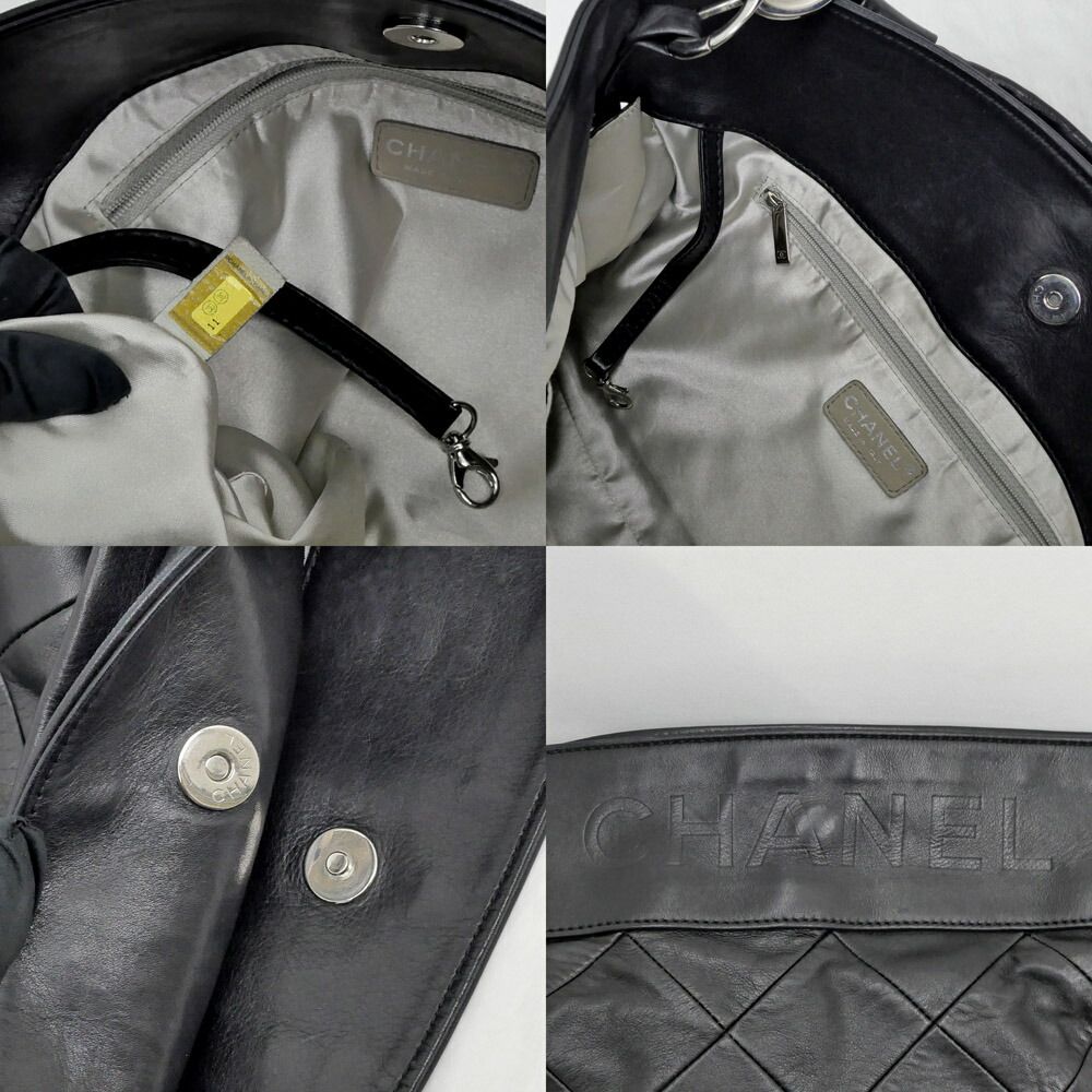 Chanel Shoulder Quilted Bag Lambskin Black Silver Chain Leather — view 7