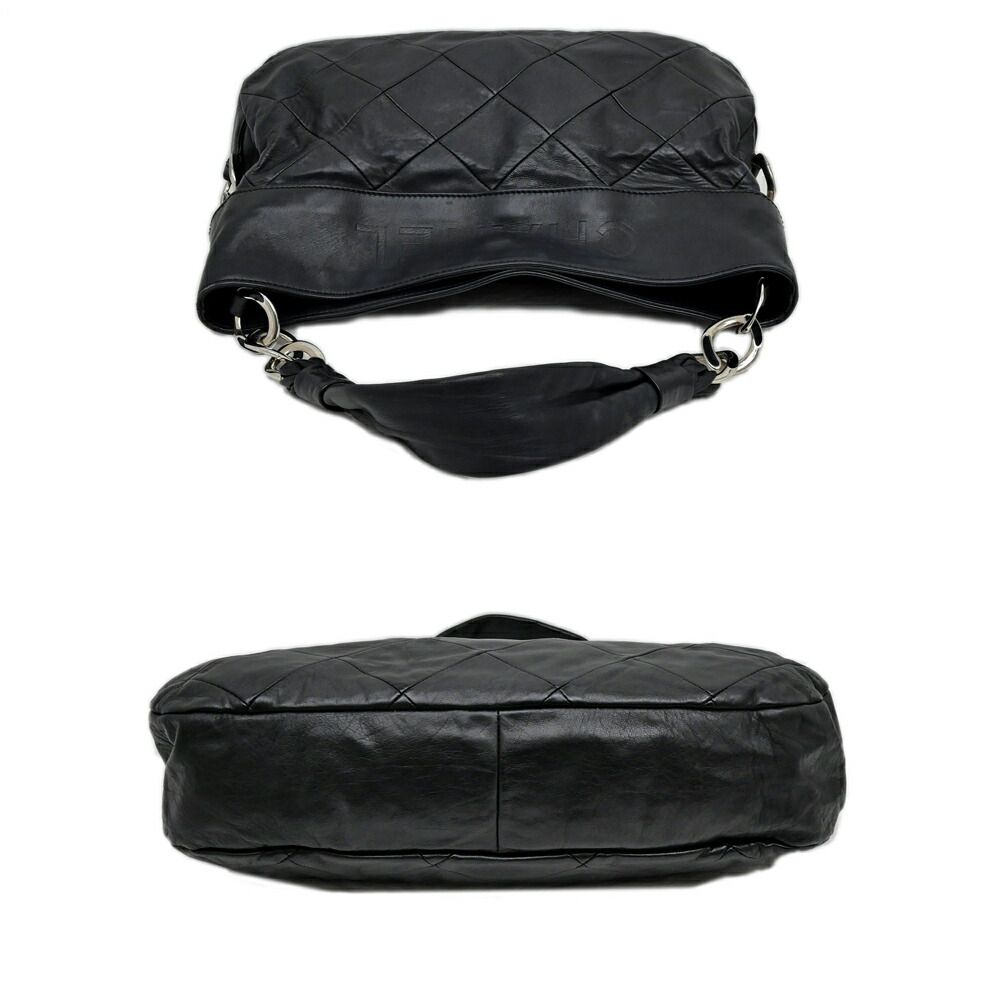 Chanel Shoulder Quilted Bag Lambskin Black Silver Chain Leather — view 3