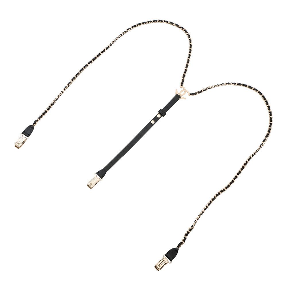 Chanel Suspenders Chain CC Logo Leather M Black — view 3