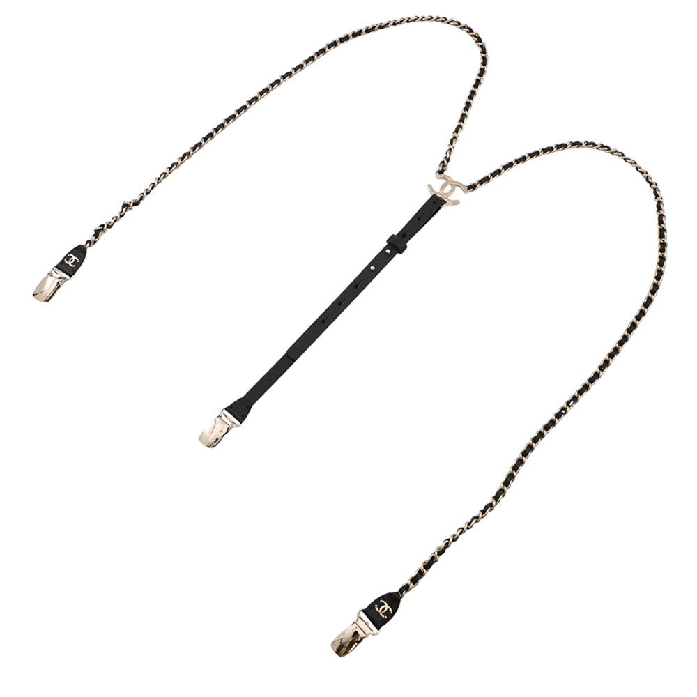Chanel Suspenders Chain CC Logo Leather M Black