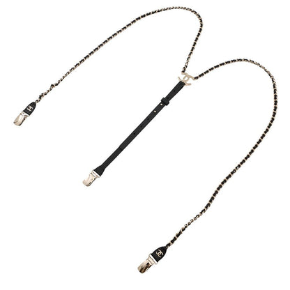 Chanel Suspenders Chain CC Logo Leather M Black