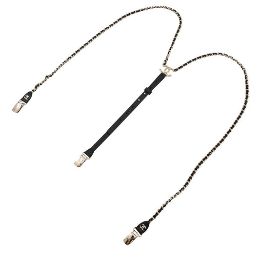 Chanel Suspenders Chain CC Logo Leather M Black