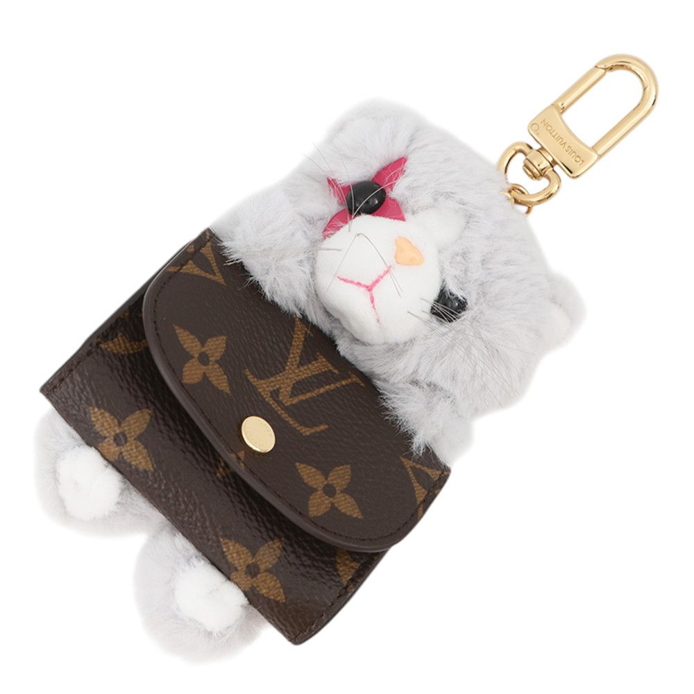 Louis Vuitton Bag Charm Monogram Faux Fur LV Kitten Earphones Case