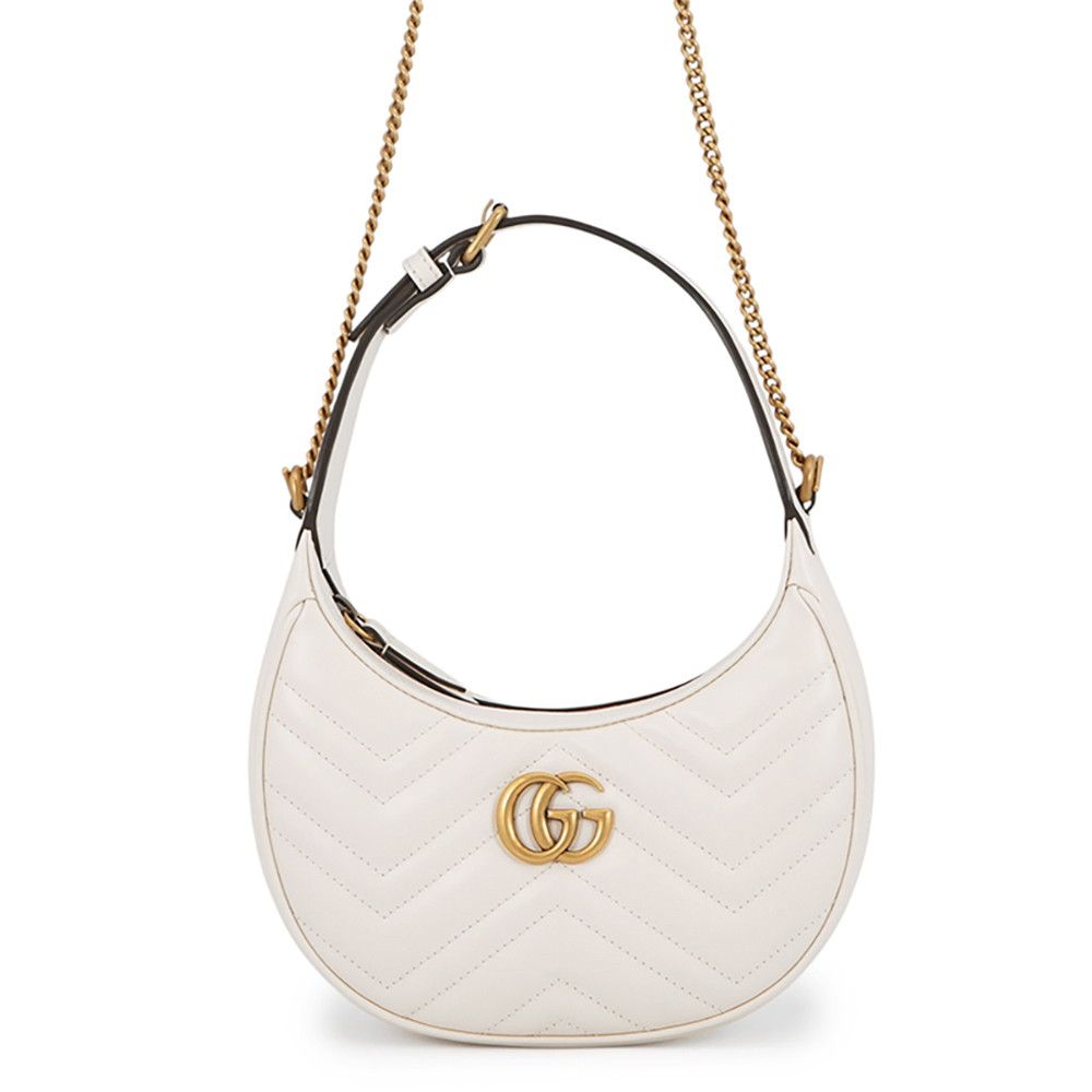 Gucci Handbag GG Marmont Half Moon Chez Blanc Quilted Bag Shoulder White