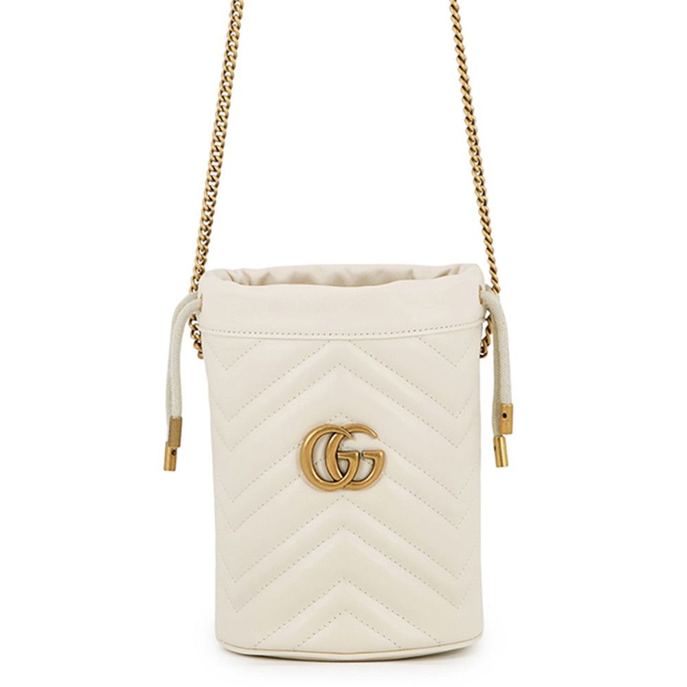Gucci Chain Shoulder Bag GG Marmont Bag Blanc Quilted Small Drawstring White