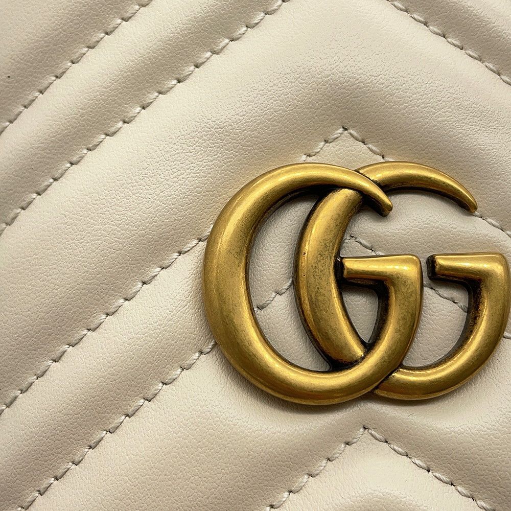 Gucci Chain Shoulder Bag GG Marmont Bag Blanc Quilted Small Drawstring White — view 6