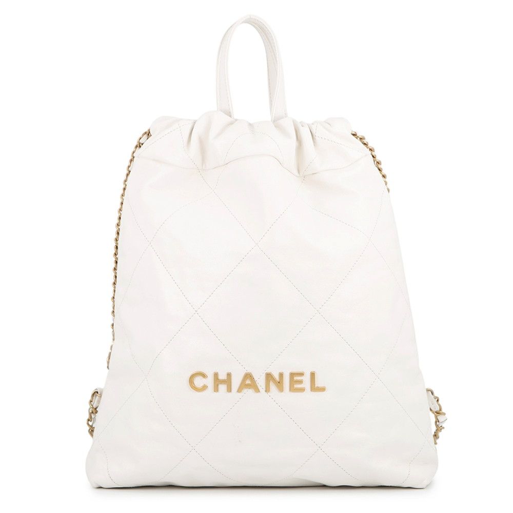 Chanel Backpack 22 Small Shiny Calfskin White