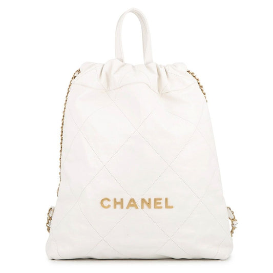 Chanel Backpack 22 Small Shiny Calfskin White