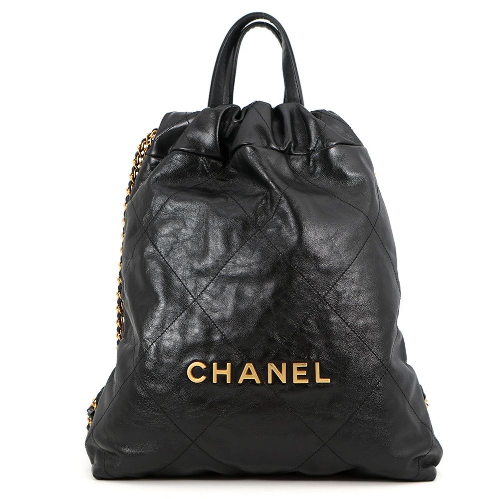 Chanel Backpack 22 Small Shiny Calfskin Black