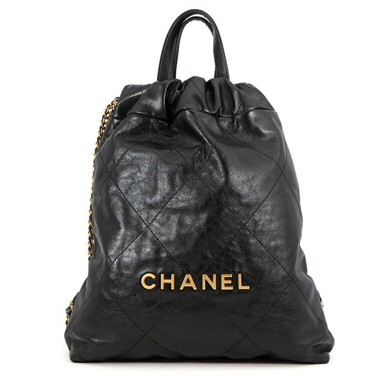 Chanel Backpack 22 Small Shiny Calfskin Black