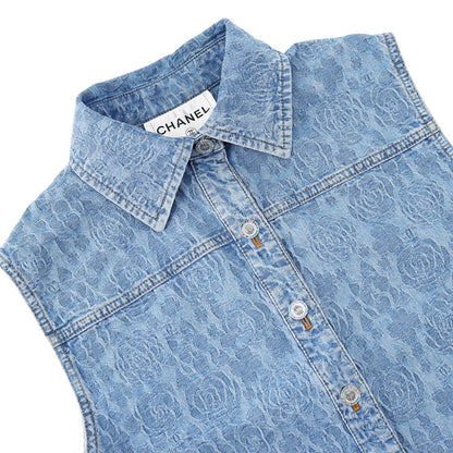 Chanel Vest Denim Camellia Cotton 36 — view 3