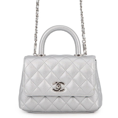 Chanel Handbag CC Logo Coco Handle Quilted Xxs Caviar Leather 2-Way