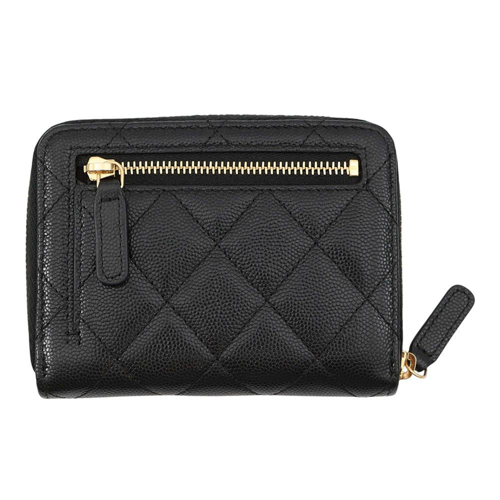 Chanel Bifold Wallet Quilted Round Zip CC Logo Caviar Leather Black — view 3