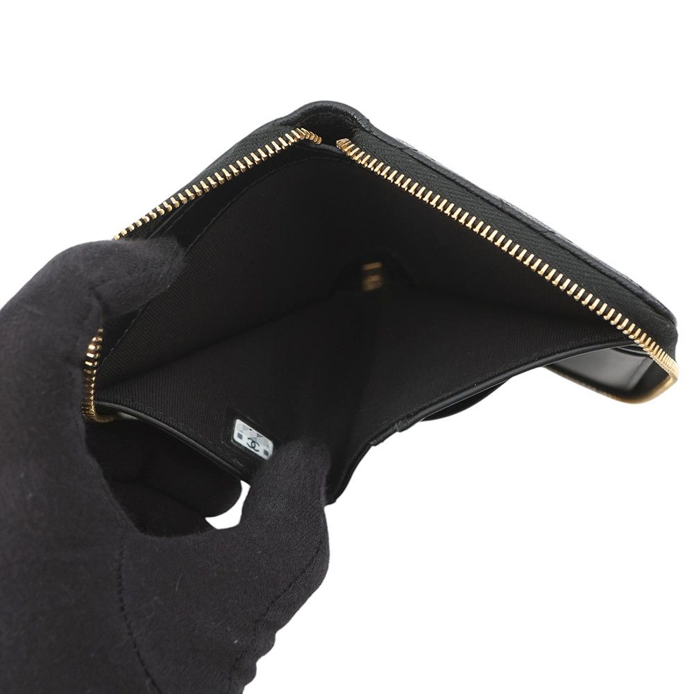 Chanel Bifold Wallet Quilted Round Zip CC Logo Caviar Leather Black — view 5