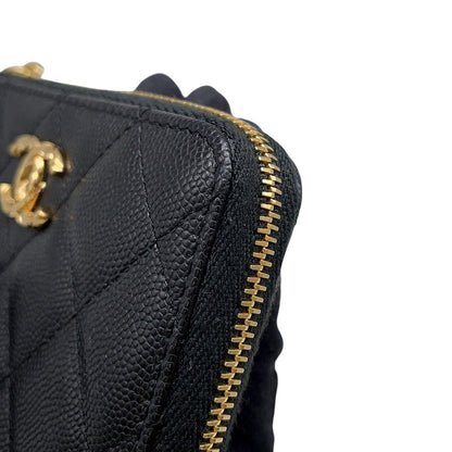 Chanel Bifold Wallet Quilted Round Zip CC Logo Caviar Leather Black — view 7