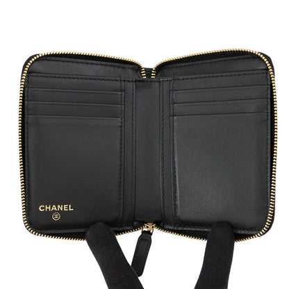 Chanel Bifold Wallet Quilted Round Zip CC Logo Caviar Leather Black — view 4
