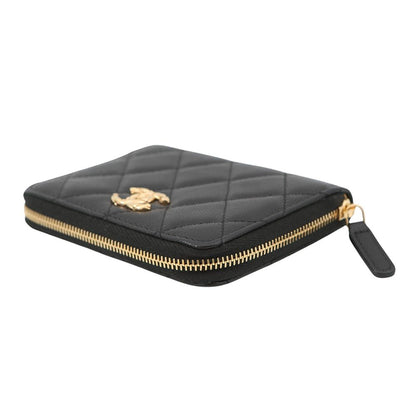Chanel Bifold Wallet Quilted Round Zip CC Logo Caviar Leather Black — view 2