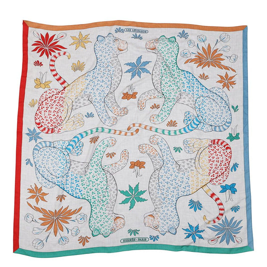 Hermes Shawl Carre 140 Geant les Leopards Cashmere Silk Scarf