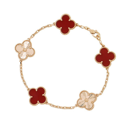 Van Cleef & Arpels Bracelet Vintage Alhambra 5 Motif Carnelian Guilloche 18k
