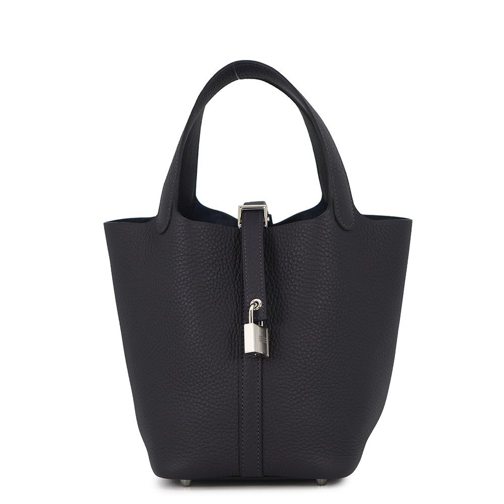 Hermes Handbag Picotin Lock PM Canvas Silver Taurillon Clemence