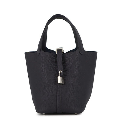 Hermes Handbag Picotin Lock PM Canvas Silver Taurillon Clemence