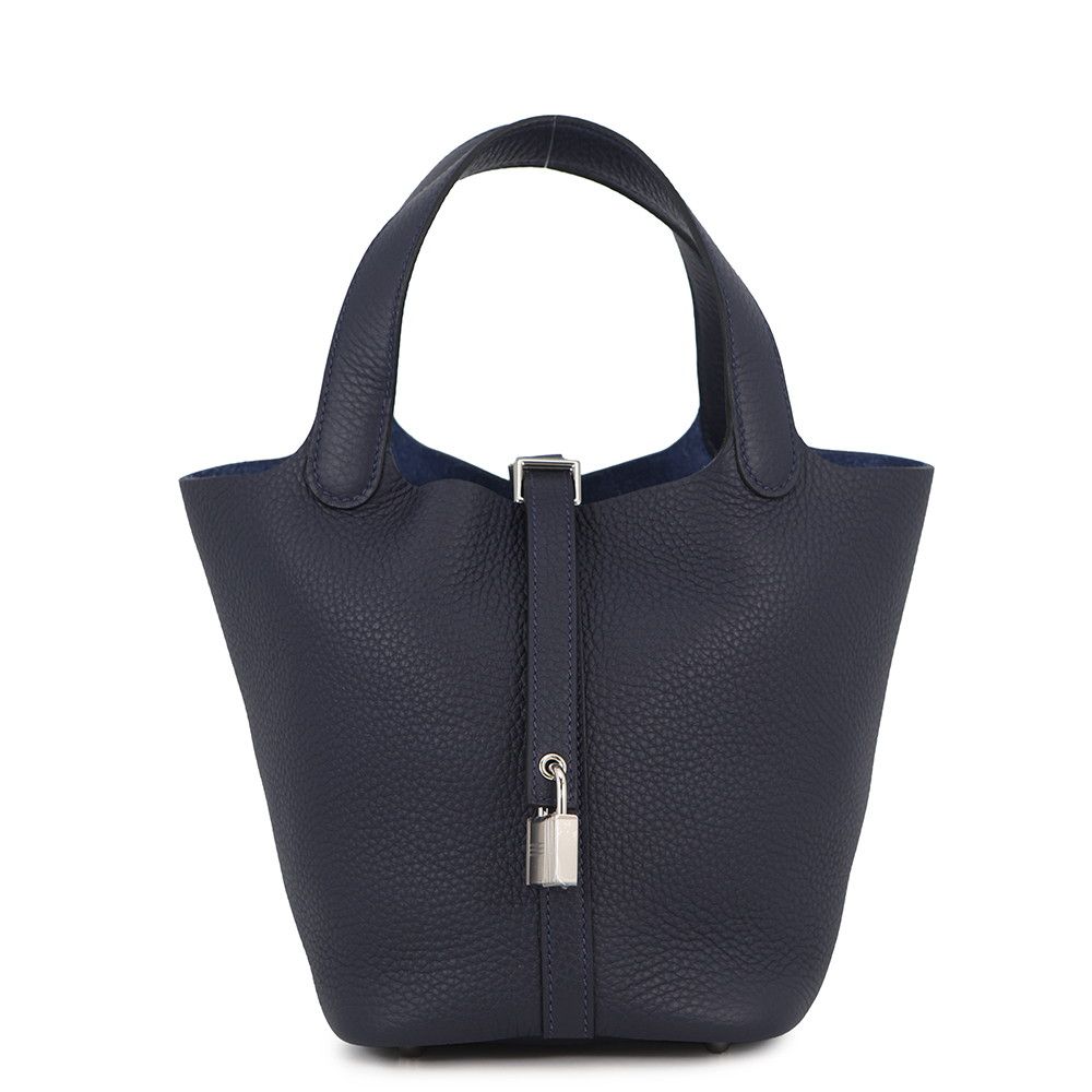 Hermes Handbag Picotin Lock PM Blue Nuit Silver Taurillon Clemence