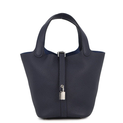 Hermes Handbag Picotin Lock PM Blue Nuit Silver Taurillon Clemence