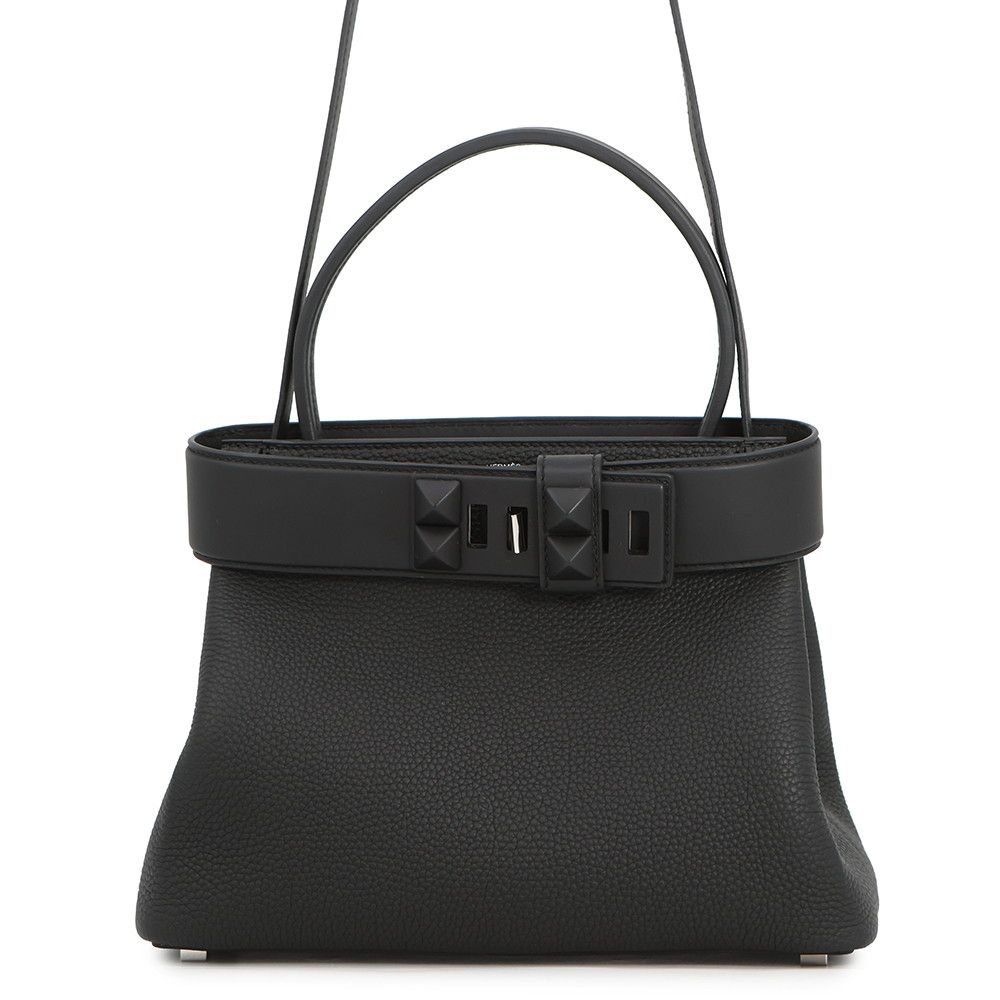 Hermes Handbag Medallion Black Silver Togo Swift 2-Way