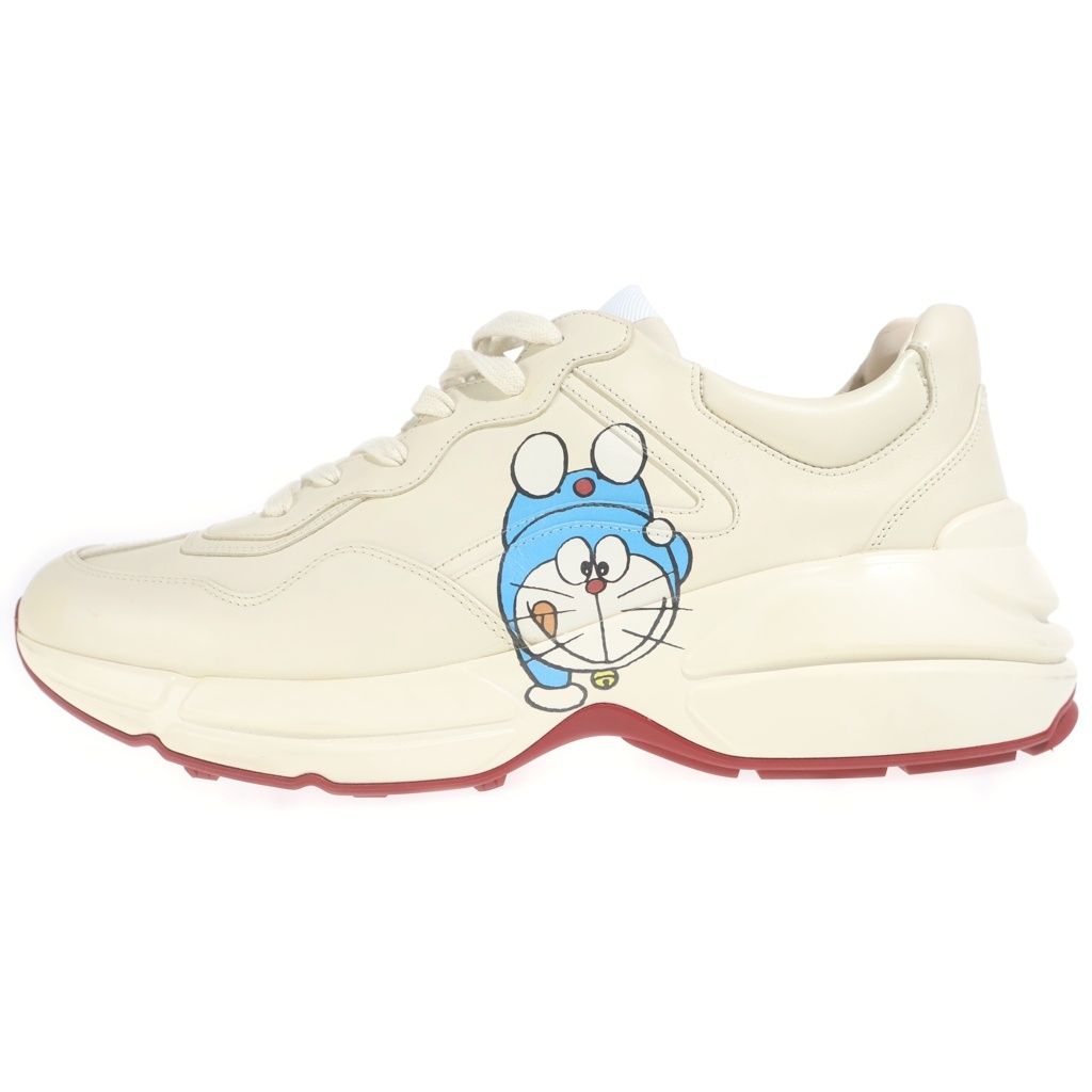 Gucci Doraemon Character Logo Leather Mid Cut Sneakers Beige