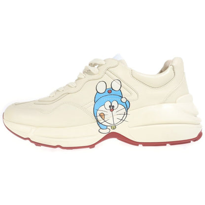 Gucci Doraemon Character Logo Leather Mid Cut Sneakers Beige