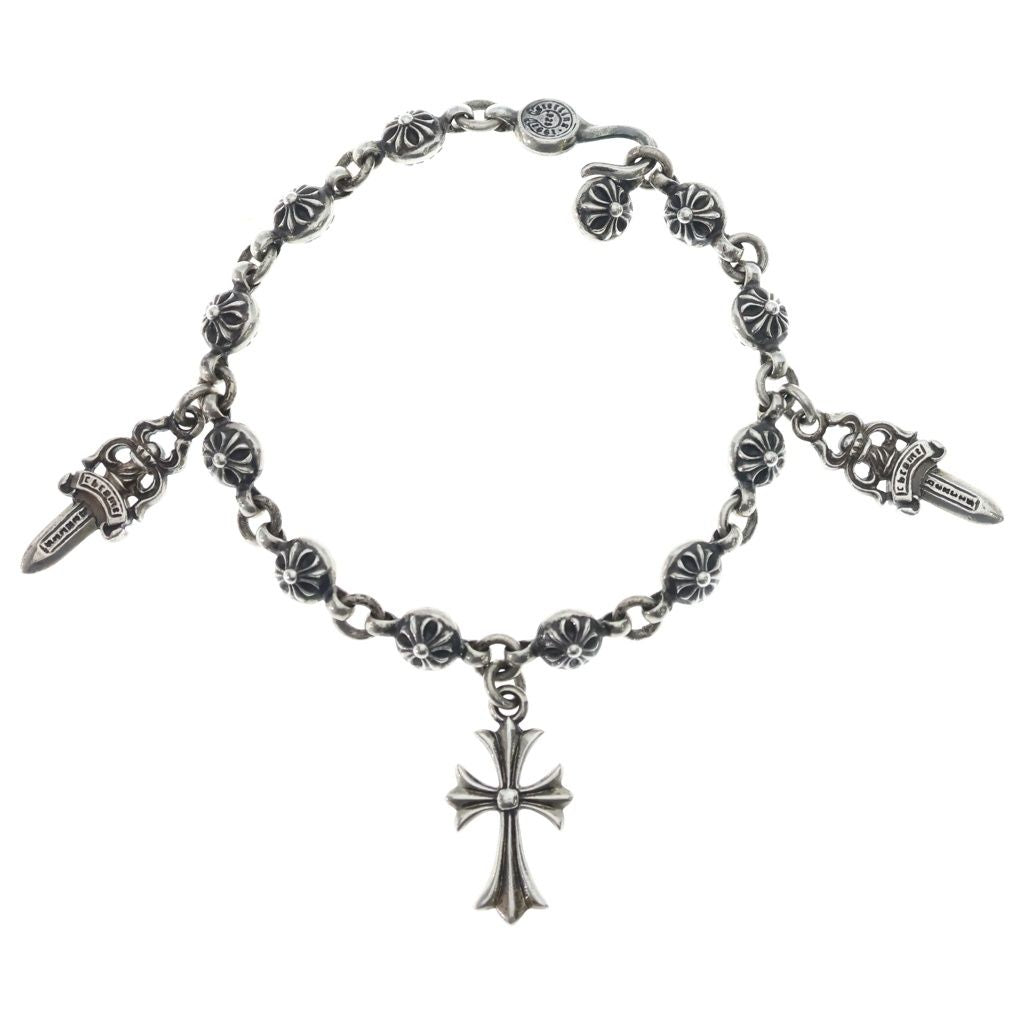 Chrome Hearts No1 Ball 1 Cross 5 Daga Tiny CH Motif Bracelet Silver