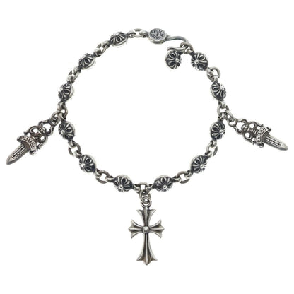 Chrome Hearts No1 Ball 1 Cross 5 Daga Tiny CH Motif Bracelet Silver