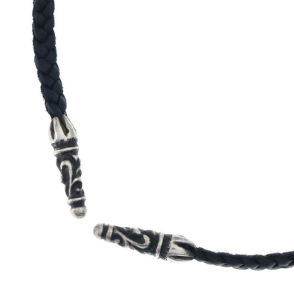 Chrome Hearts Leather Braid Scroll Blade Silver Necklace