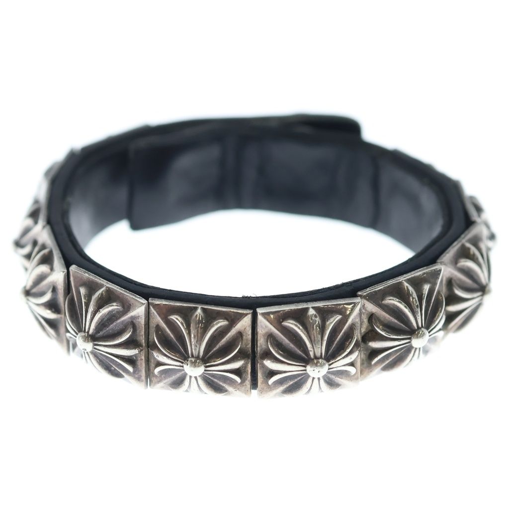Chrome Hearts Zero Stud Sngl Row Pyramid Studs Single Leather Bracelet Silver