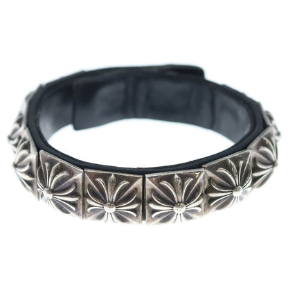 Chrome Hearts Zero Stud Sngl Row Pyramid Studs Single Leather Bracelet Silver
