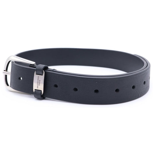 Balenciaga Suit Belt Calfskin Antique Style Leather Logo Plate Buckle Black