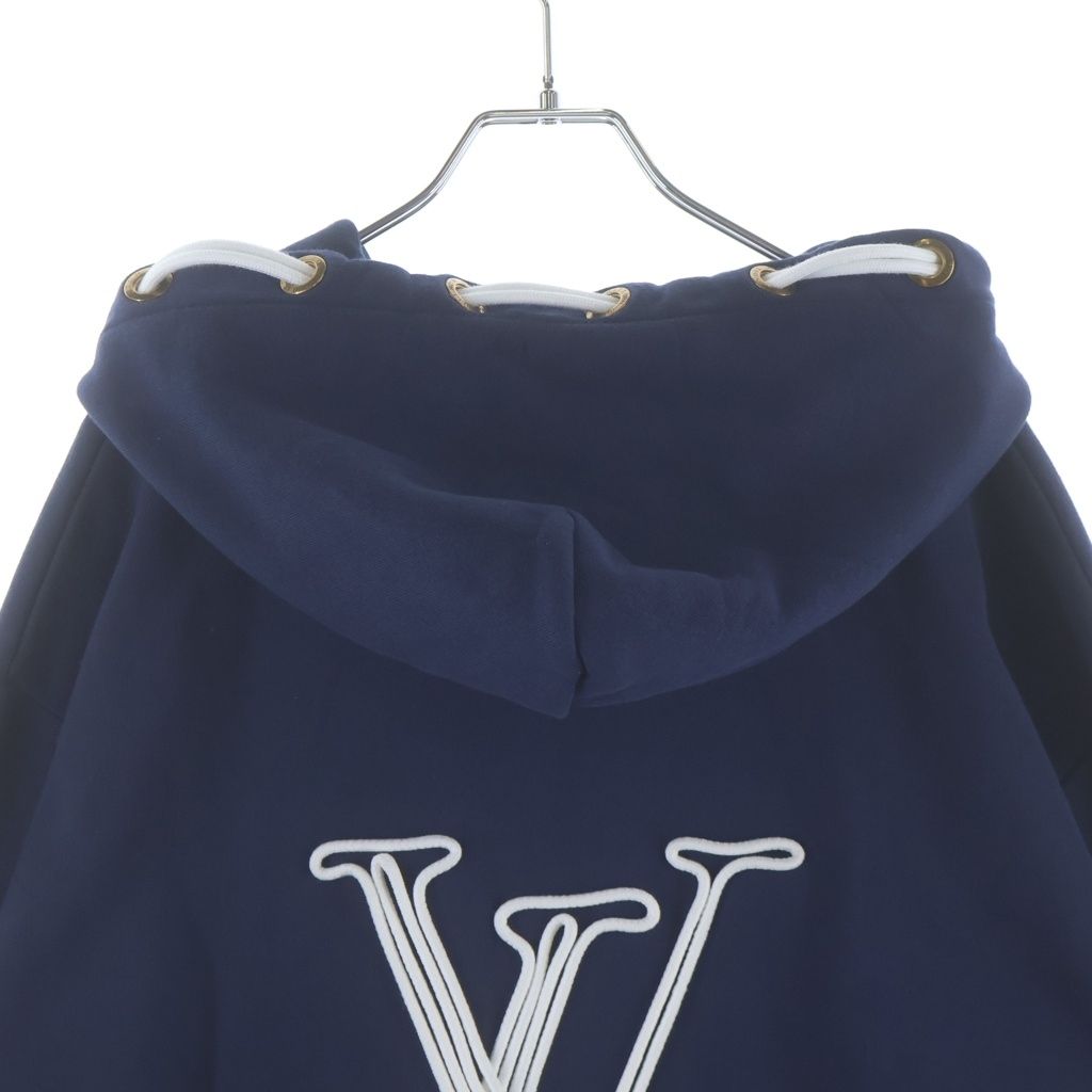 Louis Vuitton LV Notice Logo Pullover Hoodie Navy — view 4