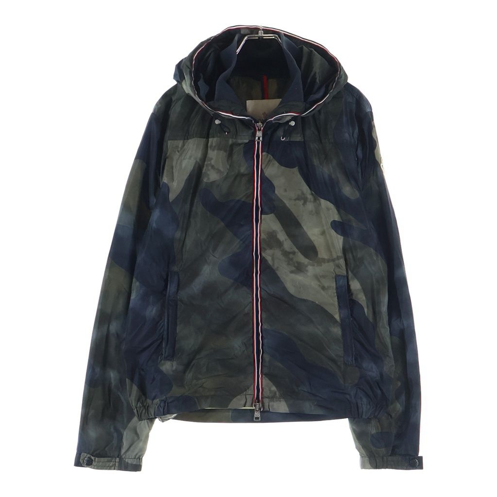 Moncler Nath Camouflage All Over Pattern Nylon Hooded Zip Up Jacket Khaki