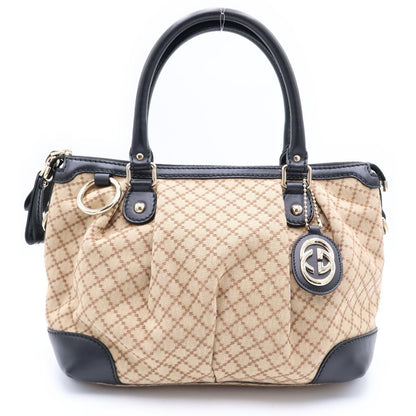 Gucci Diamanth 2-Way Shoulder Bag Black Beige Canvas Leather Gold