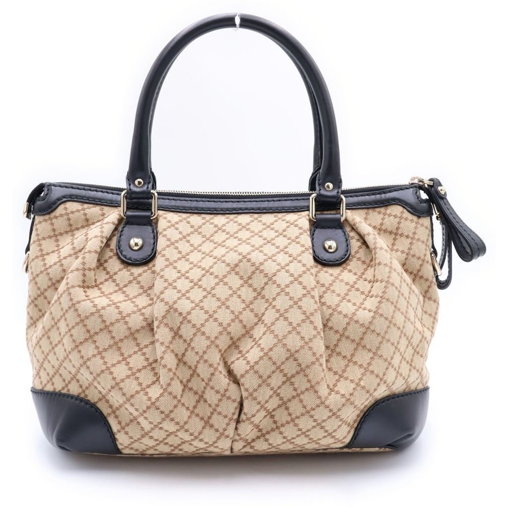 Gucci Diamanth 2-Way Shoulder Bag Black Beige Canvas Leather Gold — view 2