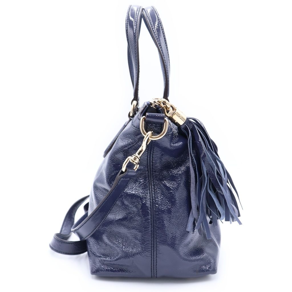 Gucci Soho Tote Shoulder Bag Navy Patent Leather Gold — view 3